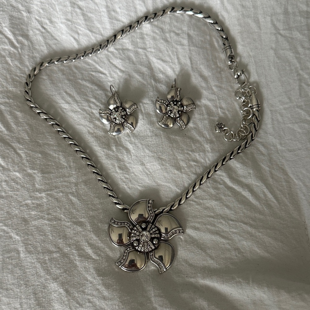 Brighton Silver Floral Necklace and Earring Set